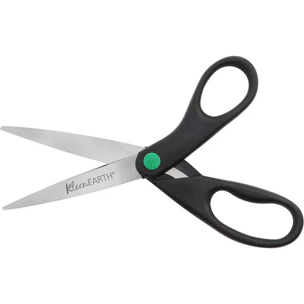 Scissors|Westcott KleenEarth 8" Stainless Steel Scissors, Pointed Tip, Black, 2/Pack (15179)