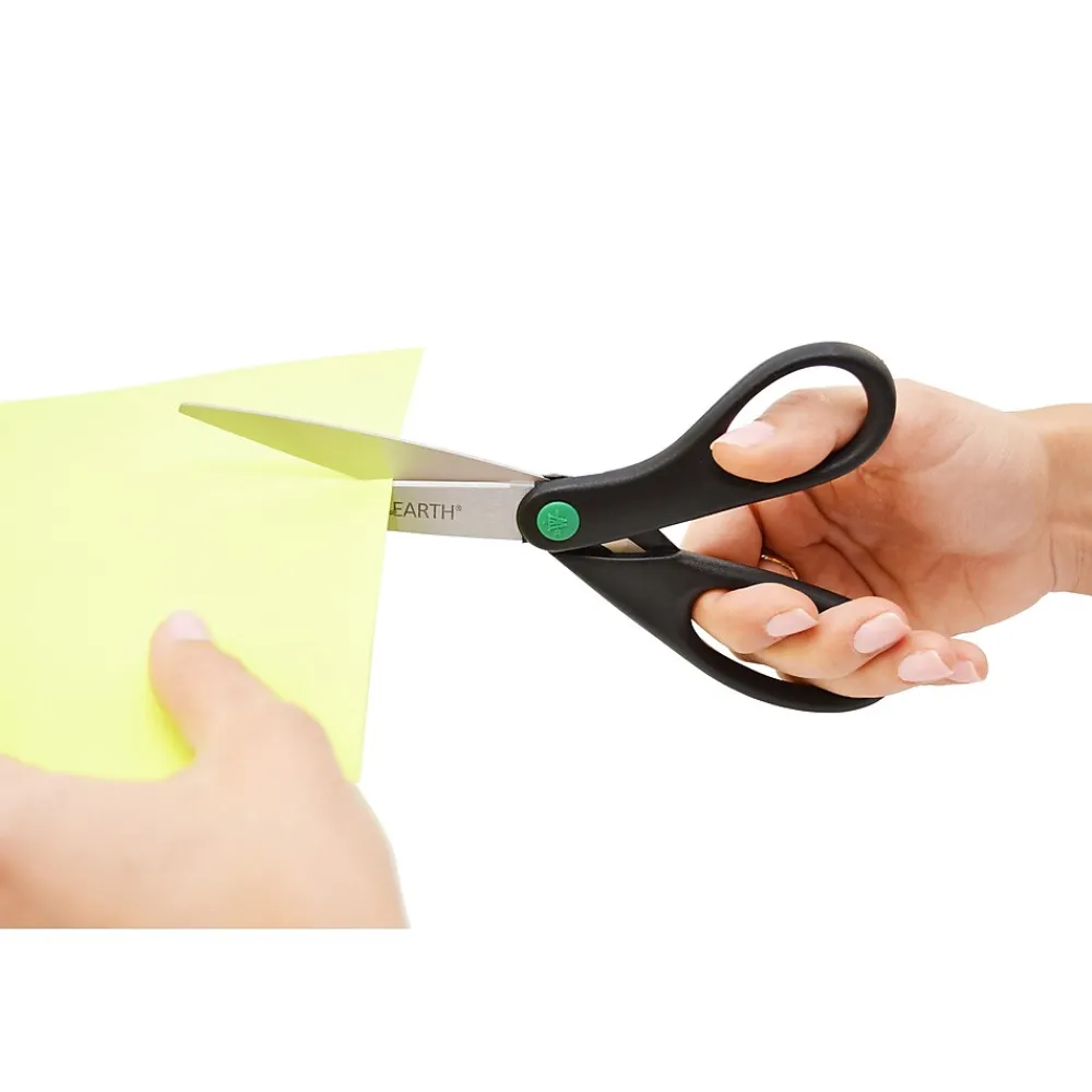 Scissors|Westcott KleenEarth 8" Stainless Steel Scissors, Pointed Tip, Black, 2/Pack (15179)