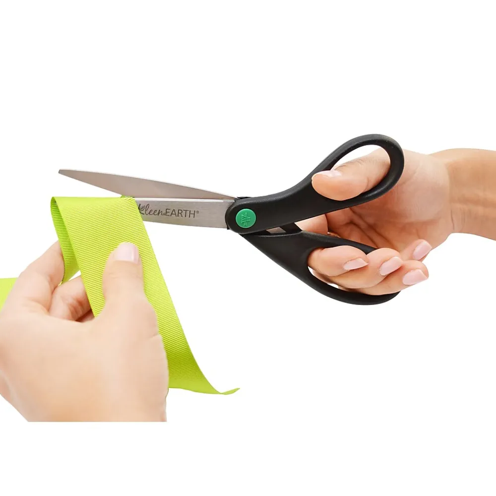 Scissors|Westcott KleenEarth 8" Stainless Steel Scissors, Pointed Tip, Black, 2/Pack (15179)