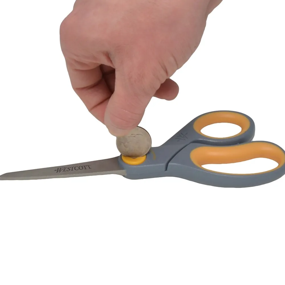 Scissors|Westcott Titanium Bonded 8" Titanium Heavy Duty General Purpose Scissor, Sharp Tip, Gray/Yellow, 2/Pack (13901)
