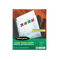 Sheet Protectors|Wilson Jones Top-Loading Sheet Protectors, Super Heavy Weight, 8-1/2" x 11", Clear, 5 mil, 50/Box (WLJ21400)