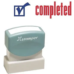 Stamps & Stamp Pads|Cosco Xstamper 2-Color Title Stamps, "COMPLETED" Blue/Red Ink (036030)