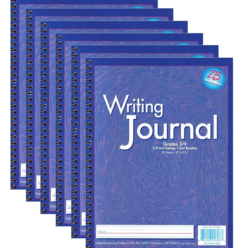 Composition Notebooks|Zaner-Bloser Writing Journal Composition Notebooks, 8" x 10.5", Wide Ruled, 50 Sheets, Purple, 6/Bundle (ELP0603-6)
