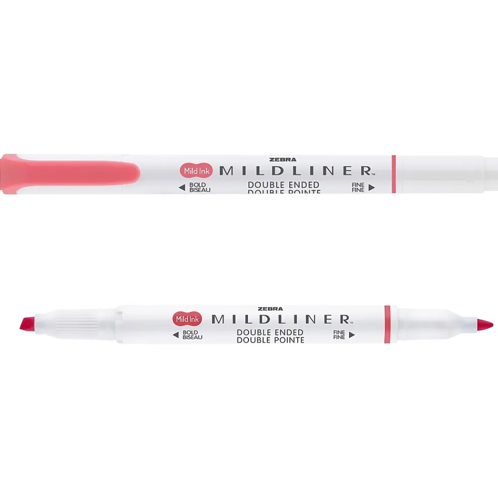 Highlighters|Zebra MILDLINER Double-Ended Creative Highlighter, Chisel/Bullet Tip, Red, 6/Pack (78130R)