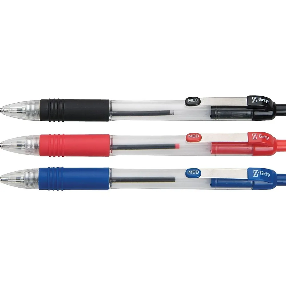 Pens|Zebra Z-Grip Retractable Ballpoint Pen, Medium Point, 1.0mm, Assorted Ink, 24 Pack (12224)